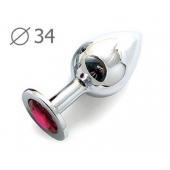 Коническая серебристая анальная втулка с малиновым кристаллом - 8,2 см. - Anal Jewelry Plug - купить с доставкой в Барнауле
