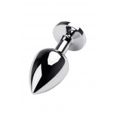 Серебристая коническая анальная пробка с красным кристаллом - 8 см. - ToyFa - купить с доставкой в Барнауле