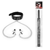 Черный ошейник с зажимами на соски на цепочке - Notabu - купить с доставкой в Барнауле