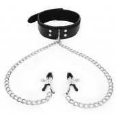 Черный ошейник с зажимами на соски на цепочке - Notabu - купить с доставкой в Барнауле