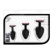 Набор черных анальных пробок с красным кристаллом-сердечком Bling Plugs Training Kit - Blush Novelties - купить с доставкой в Барнауле