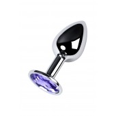 Серебристая конусовидная анальная пробка с фиолетовым кристаллом - 7 см. - ToyFa - купить с доставкой в Барнауле