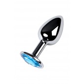 Серебристая конусовидная анальная пробка с голубым кристаллом - 7 см. - ToyFa - купить с доставкой в Барнауле