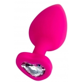 Розовая анальная втулка Diamond Heart с прозрачным кристаллом - 9,5 см. - ToyFa - купить с доставкой в Барнауле