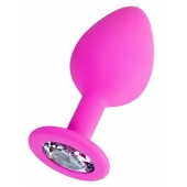 Розовая анальная втулка Brilliant с прозрачным кристаллом - 8 см. - ToyFa - купить с доставкой в Барнауле