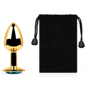 Золотистая анальная пробка с голубым стразом - 7,2 см. - Anal Jewelry Plug - купить с доставкой в Барнауле