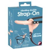 Телесный двойной вибрострапон с вибрацией Vibrating Double Strap-On - 15 см. - Orion - купить с доставкой в Барнауле