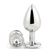 Серебристая анальная втулка с прозрачным кристаллом - 7,1 см. - Dream Toys - купить с доставкой в Барнауле