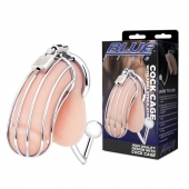 Серебристая металлическая клетка с анальным стимулятором Cock Cage - BlueLine - купить с доставкой в Барнауле