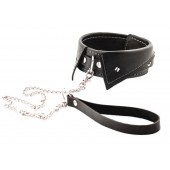 Черный ошейник-воротничок с металлическим поводком - Crazy Handmade - купить с доставкой в Барнауле
