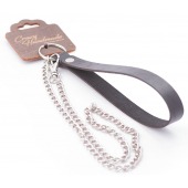 Серебристый металлический поводок с кожаной черной ручкой - 80 см. - Crazy Handmade - купить с доставкой в Барнауле