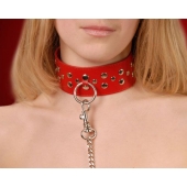 Красный кожаный ошейник с карабином и поводком - Sitabella - купить с доставкой в Барнауле Красный кожаный ошейник с карабином и поводком - Sitabella - купить с доставкой в Барнауле