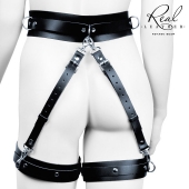 Черный кожаный пояс с гартерами - S-M - Notabu - купить с доставкой в Барнауле