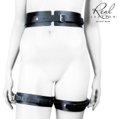 Черный кожаный пояс с гартерами - S-M - Notabu - купить с доставкой в Барнауле