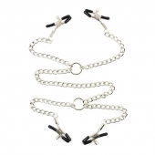 Серебристые зажимы для сосков и половых губ на тонкой цепочке - Notabu - купить с доставкой в Барнауле