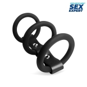 Черное тройное эрекционное кольцо с ремешком - Sex Expert - в Барнауле купить с доставкой