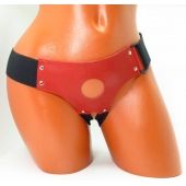 Красные кожаные трусики для страпона - БДСМ Арсенал - купить с доставкой в Барнауле
