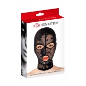 Черная кружевная маска на голову с отверстиями для глаз и рта - Fetish Tentation - купить с доставкой в Барнауле