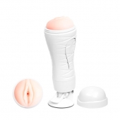 Мастурбатор-вагина Flora White с присоской и 12 режимами вибрации - Baile - в Барнауле купить с доставкой Мастурбатор-вагина Flora White с присоской и 12 режимами вибрации - Baile - в Барнауле купить с доставкой