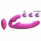 Розовый безремневой страпон с вибрацией и функцией расширения Inflatable Ergo-Fit Strapless Strap-On - XR Brands - купить с доставкой в Барнауле