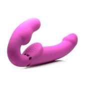 Розовый безремневой страпон с вибрацией и функцией расширения Inflatable Ergo-Fit Strapless Strap-On - XR Brands - купить с доставкой в Барнауле