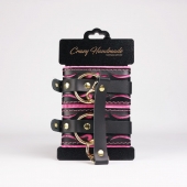 Черные кожаные оковы с розовой строчкой - Crazy Handmade - купить с доставкой в Барнауле