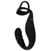 Черное эрекционное кольцо со стимуляцией промежности и анальной пробкой Cock Ring with RC Prostate Plug - Orion - в Барнауле купить с доставкой