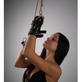 Черные высокие кожаные наручники для подвешивания - Crazy Handmade - купить с доставкой в Барнауле