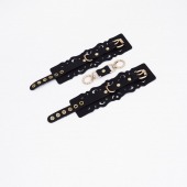 Черные кожаные наручники с узорами и золотистой фурнитурой - Crazy Handmade - купить с доставкой в Барнауле