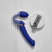 Синий безремневой страпон Multi Orgasm Bendable Strap-On size XL с клиторальной стимуляцией - Strap-on-me - купить с доставкой в Барнауле