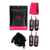 Черно-розовый эротический набор: фиксатор, оковы, наручники, повязка - Erokay - купить с доставкой в Барнауле