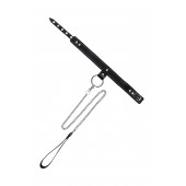 Черный узкий однослойный ошейник с серебристым поводком-цепочкой - Pecado - купить с доставкой в Барнауле