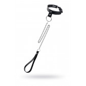 Черный узкий однослойный ошейник с серебристым поводком-цепочкой - Pecado - купить с доставкой в Барнауле