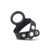 Черное эрекционное кольцо с подхватом мошонки на кнопках VS6 - Blush Novelties - в Барнауле купить с доставкой