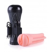 Телесный мастурбатор-вагина в черной колбе с вибрацией - Boys of Toys - в Барнауле купить с доставкой