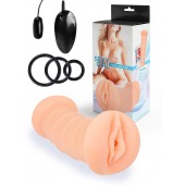 Телесный двусторонний мастурбатор с вибропулей и эрекционными кольцами в комплекте - Sexy Girl - в Барнауле купить с доставкой