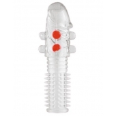 Гелевая прозрачная насадка с шариками и шипами - 14 см. - Toyfa Basic - в Барнауле купить с доставкой