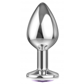 Малая серебристая анальная пробка Diamond Purple Sparkle Small с фиолетовым кристаллом - 7 см. - Lola Games - купить с доставкой в Барнауле