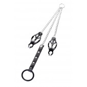 Черно-серебристые зажимы для сосков с кольцом для пениса TOYFA Metal - ToyFa - купить с доставкой в Барнауле