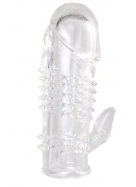 Прозрачная гелевая насадка с шипами и клиторальным отростком - 13 см. - Toyfa Basic - в Барнауле купить с доставкой Прозрачная гелевая насадка с шипами и клиторальным отростком - 13 см. - Toyfa Basic - в Барнауле купить с доставкой