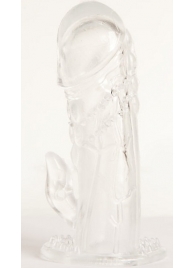 Прозрачная гелевая насадка с клиторальным отростком - 13 см. - Toyfa Basic - в Барнауле купить с доставкой Прозрачная гелевая насадка с клиторальным отростком - 13 см. - Toyfa Basic - в Барнауле купить с доставкой