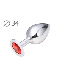 Коническая серебристая анальная втулка с красным кристаллом - 8,2 см. - Anal Jewelry Plug - купить с доставкой в Барнауле