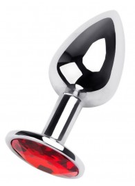 Маленькая коническая серебристая анальная пробка с красным кристаллом - 7 см. - ToyFa - купить с доставкой в Барнауле