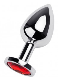 Серебристая коническая анальная пробка с красным кристаллом - 8 см. - ToyFa - купить с доставкой в Барнауле