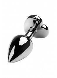 Серебристая коническая анальная пробка с красным кристаллом-сердечком - 7 см. - ToyFa - купить с доставкой в Барнауле