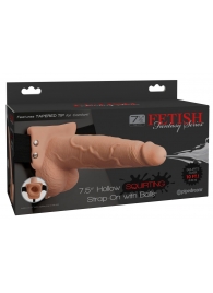 Телесный полый страпон с имитацией эякуляции 7.5  Hollow Squirting Strap-On with Balls Flesh - 21,6 см. - Pipedream - купить с доставкой в Барнауле