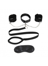 Чёрный ошейник с наручниками и поводком Collar Cuffs   Leash Set - Lux Fetish - купить с доставкой в Барнауле