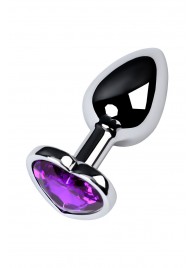 Серебристая коническая анальная пробка с фиолетовым кристаллом-сердечком - 7 см. - ToyFa - купить с доставкой в Барнауле