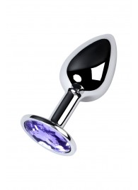 Серебристая конусовидная анальная пробка с фиолетовым кристаллом - 7 см. - ToyFa - купить с доставкой в Барнауле