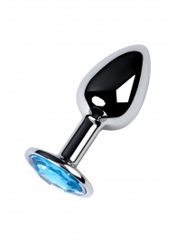 Серебристая конусовидная анальная пробка с голубым кристаллом - 7 см. - ToyFa - купить с доставкой в Барнауле